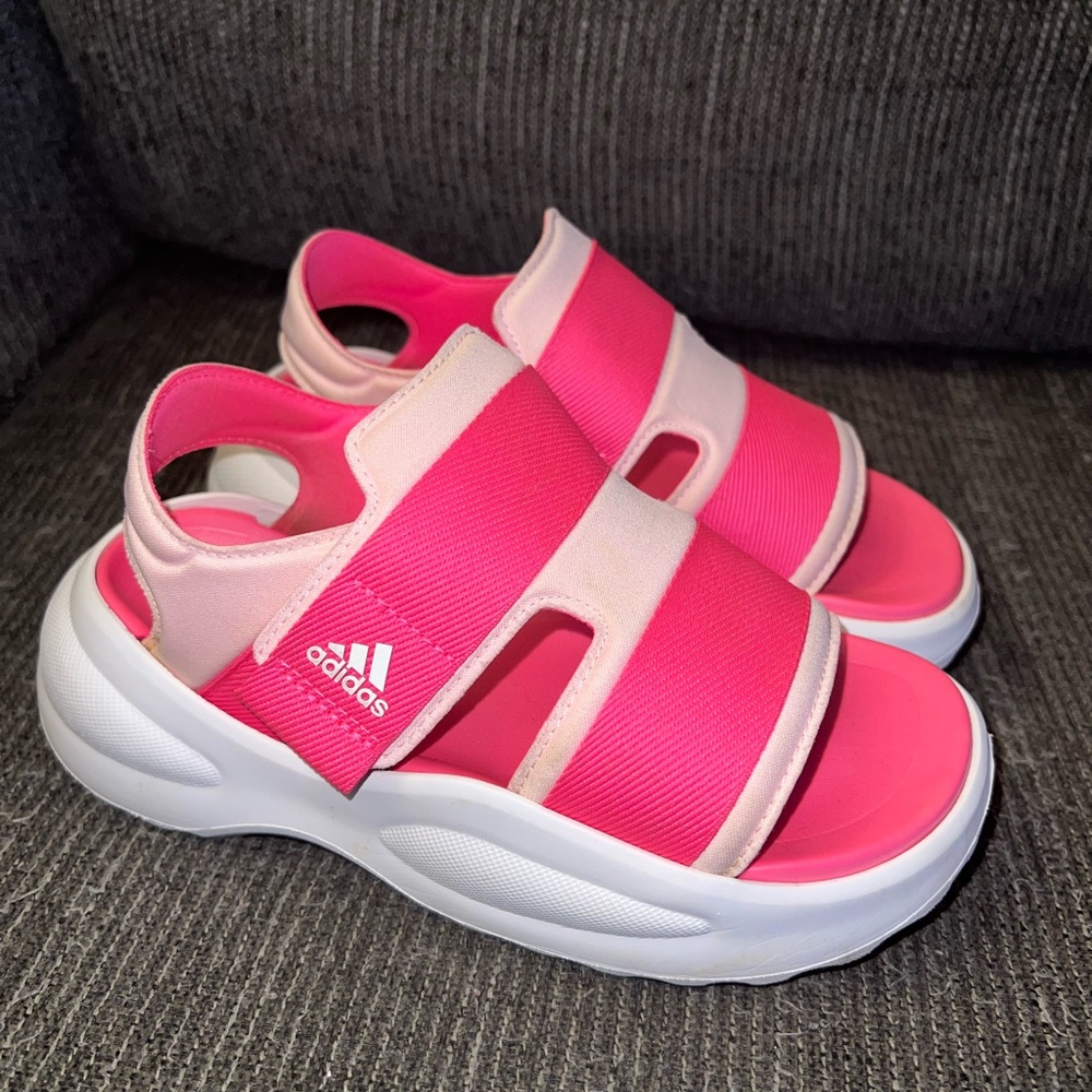 Adidas Hot Pink and White Sporty Sandals with Velcro Straps